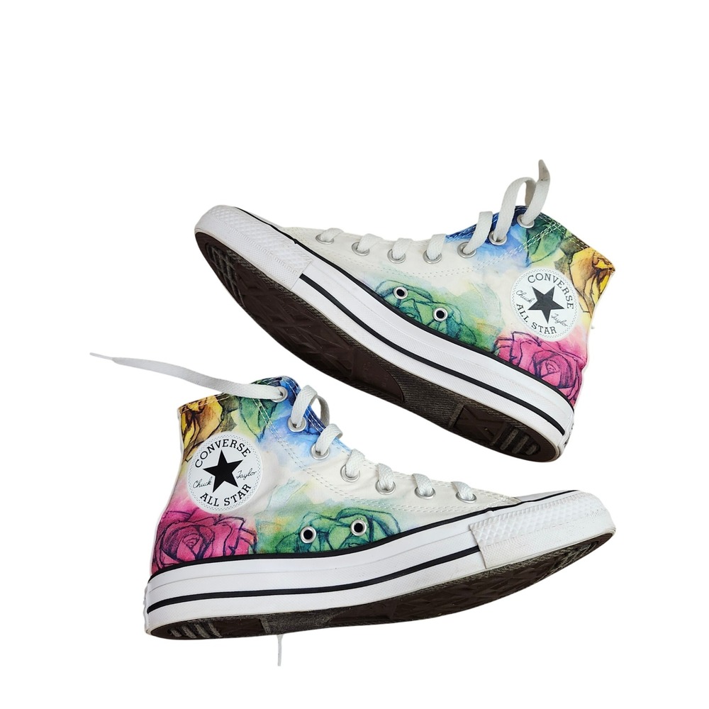 Converse Chuck Taylor All Star Skull Floral Watercolor High Top Mens 5 Womens 7 - Picture 7 of 12